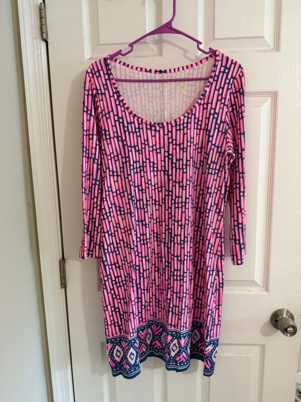 Lilly Pulitzer Pink & Navy Patterned Scoop-Neck Dress